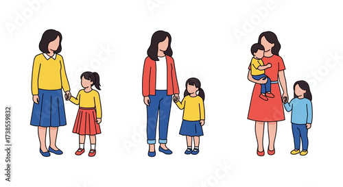 Three Mothers Holding Hands With Their Children Showing Family Bonding And Love