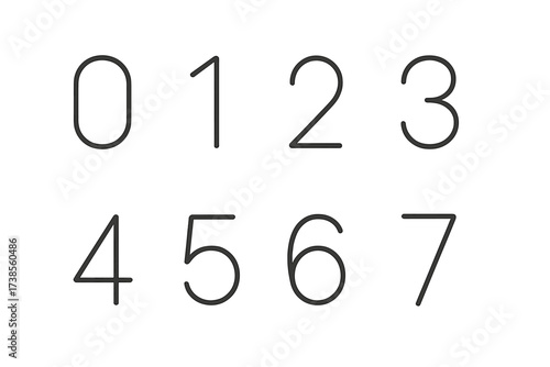 Number Outline Icons. Outline icon set of number collection: digit zero, digit one, digit two, digit three, digit four, digit five, digit six, digit seven.