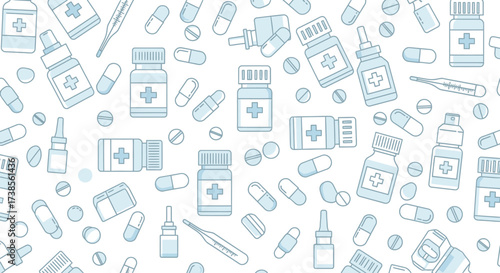 A Whimsical Collection of Medical Supplies and Pharmaceutical Objects Representing Healthcare and Wellness for Pharmaceutical Industry Use