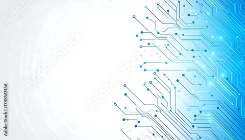 Digital illustration depicting a blue and white circuit board design