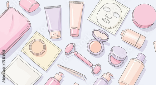 A Gentle Collection of Essential Skincare Products for a Radiant Complexion Beautifully Arranged