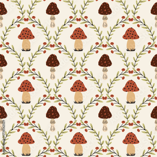 Mushrooms Garland Vector Seamless Pattern