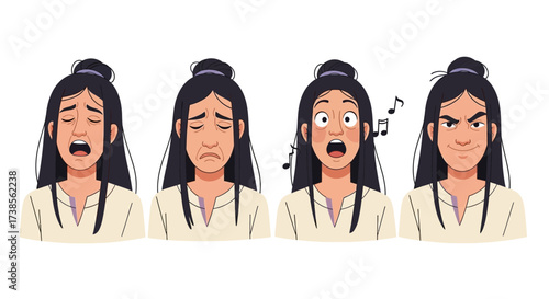 Diverse Emotions Portrayed by a Young Woman Through Facial Expressions and Body Language