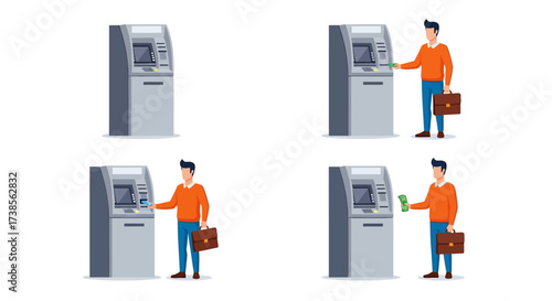 Man Performing Various Transactions At An Automated Teller Machine For Financial Services And Cash Withdrawal