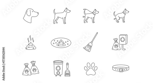 A Collection of Hand Drawn Icons Illustrating Dog Care and Pet Waste Management Solutions for Urban Environments