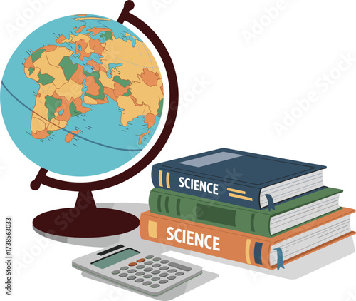 Globe, Books & Calculator Bundle vector on white background