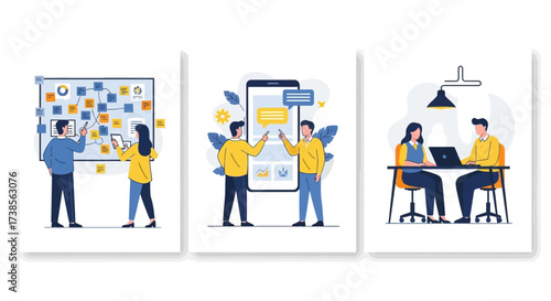 Illustration of teamwork collaboration and project management concepts