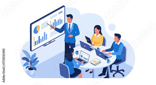 Business Meeting Presentation of Financial Growth Data and Team Collaboration Strategy for Success