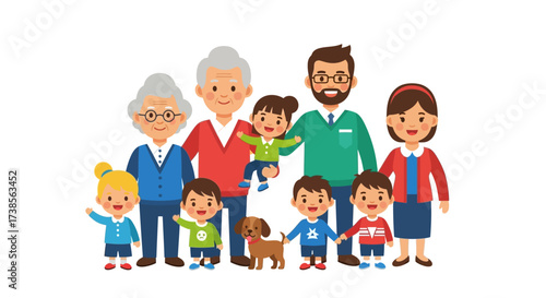 A Diverse and Happy Multigenerational Family Together with Their Pet Dog Celebrating Life Together