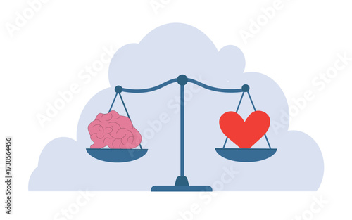 Mind and heart balance. Comparison between reason and feeling. Emotional happiness with mental health.