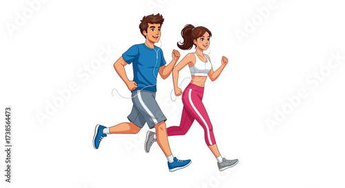Active Couple Enjoying a Brisk Morning Jog Together Outdoors for Fitness and Health