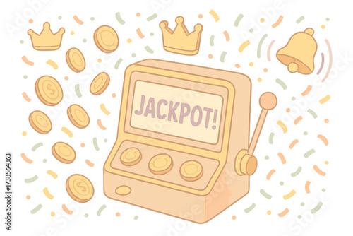 Jackpot Celebration Scene. Isometric vector illustration set Jackpot Celebration Scene: coins exploding in air, confetti raining
