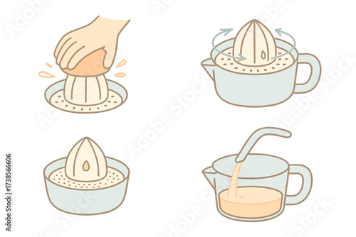 Juicer Action Sequence. Isometric vector illustration set Fizz and Carbonation Details: foam bubbling up from can top, sparkle