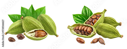  Organic Cardamom Collection Isolated on White