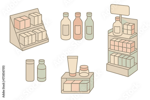 Isometric Product Display. Isometric vector illustration set Store Closing Sale: receipt marked with discount, cash register