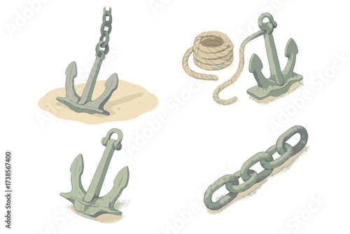 Four different types of anchors are shown in the image, including a chain