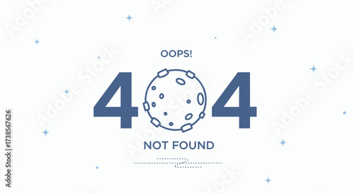 Oops error page 404 not found with a planet in the middle of the numbers and a clean background with small stars