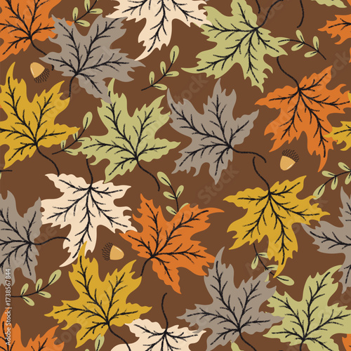 Autumn Maple Leaves Vector Seamless Pattern