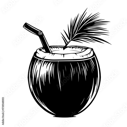 Vector coconut drink silhouette tropical beverage illustration