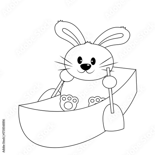 Cute Rabbit on boat in black and white