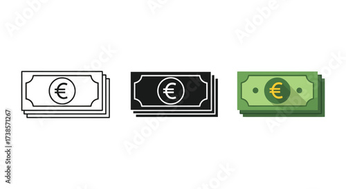 Euro Banknotes Icons Set money currency