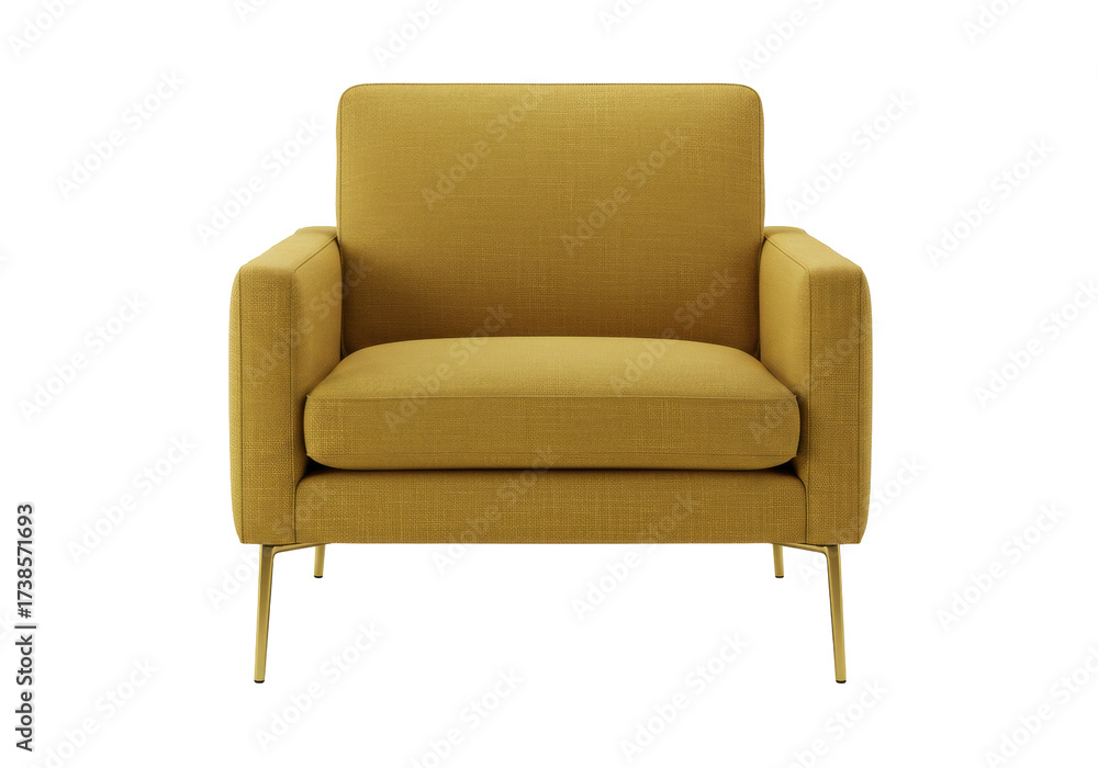 Fototapeta premium Modern mustard yellow armchair isolated on a clean background, contemporary furniture for living room or office space