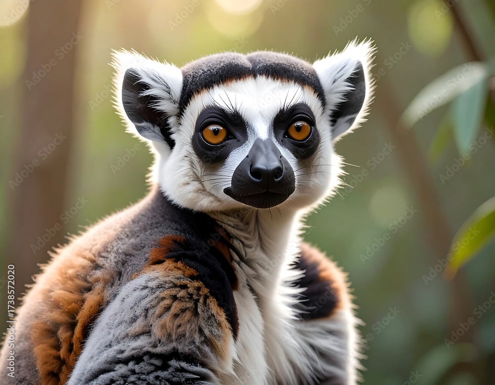 Naklejka premium Close-up Portrait of a Ring-tailed Lemur.