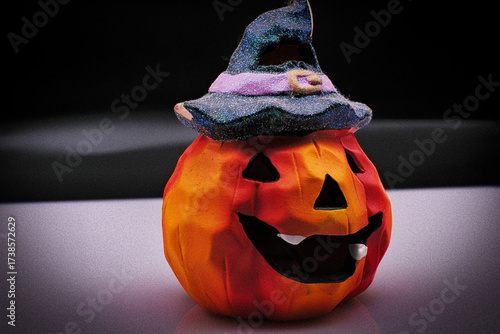 Illuminated Halloween pumpkin on a black background with space for advertising. Ideal for Halloween on October 31st