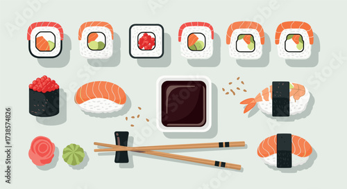 Assortment of delicious sushi and sashimi dishes