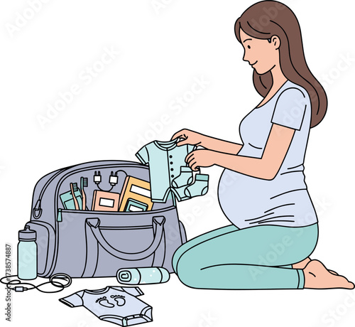 Pregnant woman packing a hospital bag for baby
