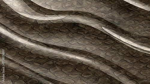 Wavy snake skin texture and reptile skin background. Abstract crocodile leather pattern or snake leather texture. Brown scales have an exotic skin texture. Smooth shades of brown, beige, and dark gray