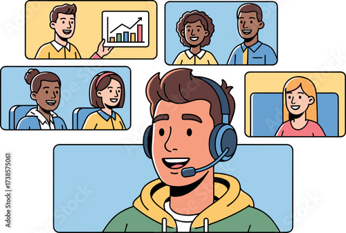 Diverse group of people collaborating on a video conference call