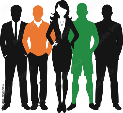 Diverse group of stylized people standing together in silhouette
