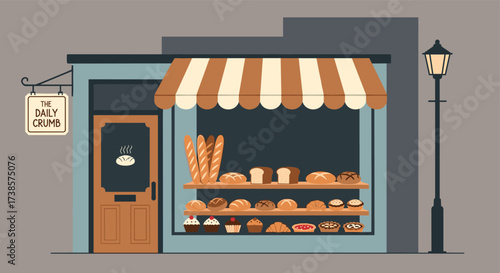Charming bakery shop facade with display of fresh baked goods