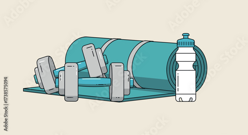 Camping gear and water bottle illustration