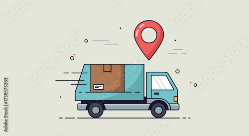 Delivery truck with location pin and package illustration