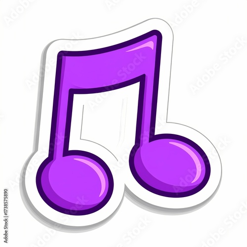 Purple musical note sticker with white outline and shadow effect.