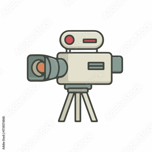 Sleek Video Camera Icon in Thin Line Design