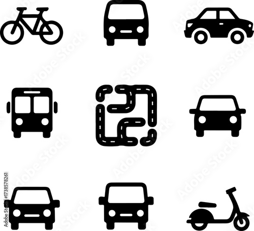 Wallpaper Mural Set of transport icons bicycle, bus, car, scooter, and road map Torontodigital.ca