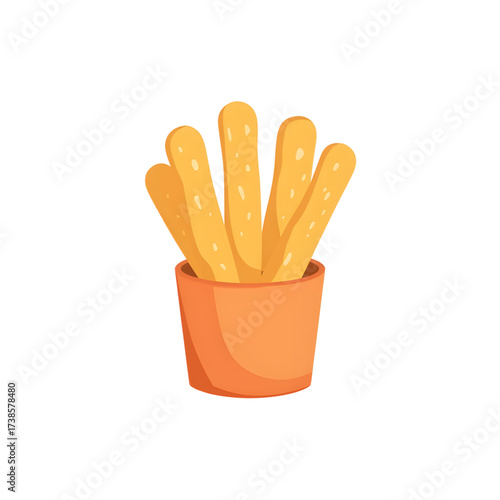 Illustration of breadsticks in an orange cup, delicious snacks