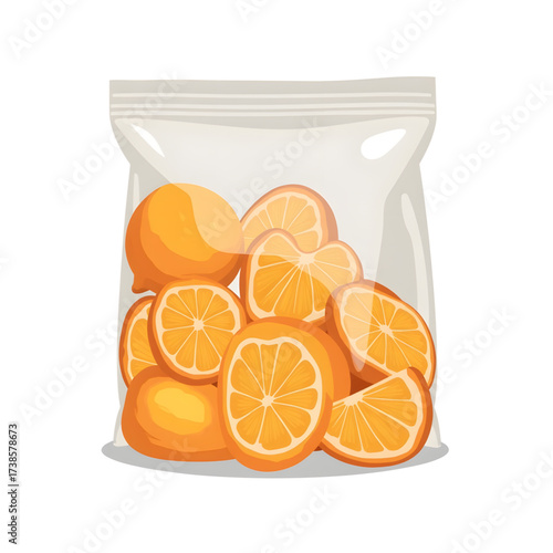 Packaged dried oranges in clear bag, healthy snack concept