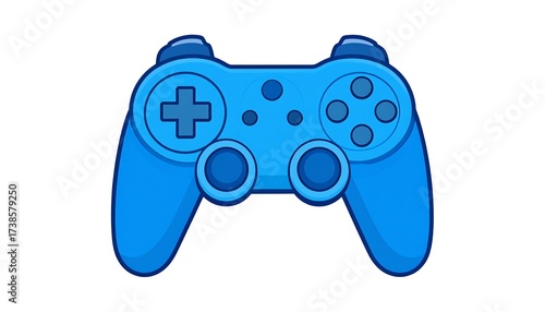 A vibrant, cartoon-style illustration of a light-blue video game controller against a clean white background