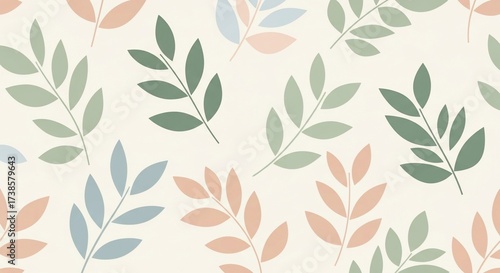 Nature's Embrace: An array of delicately rendered leaf patterns in soothing pastel hues, creating a sense of serenity and natural beauty.