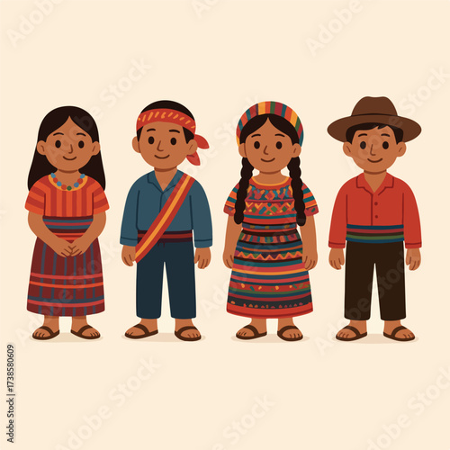 Indigenous kids with typical clothing from Nicaragua, Mexico, Honduras, el salvador, guatemala, ecuador, venezuela