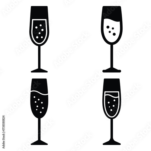 champagne flute Icon set Vector Art, Icons and Graphics