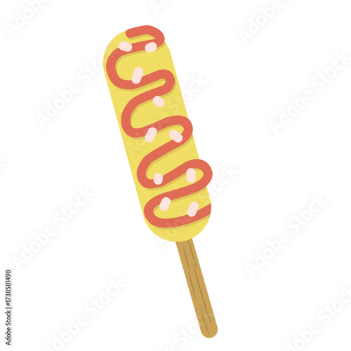 Korean Corn Dog Illustration with Ketchup