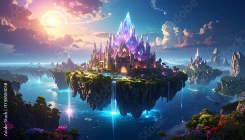 Enchanted glowing forest where trees shimmer with luminous dust, surreal magical DESIGN landscape.