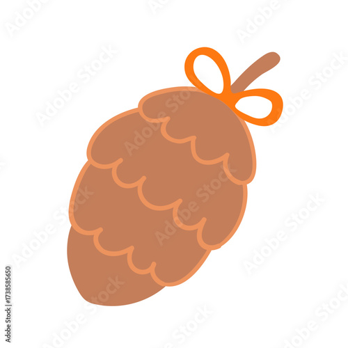 Christmas ornament, pine, conifer cone isolated on transparent. Hand drawn flat vector illustration. Traditional holiday, Xmas, New Year, seasonal design element, clip art