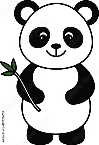 A cute baby panda bear character illustration with bamboo in the wild nature of China