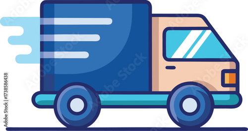 Delivery Truck Flat Vector Icon, Minimalist Logistics Van Symbol for E-commerce Apps, Website UI/UX, and Transportation Services on White Background.

